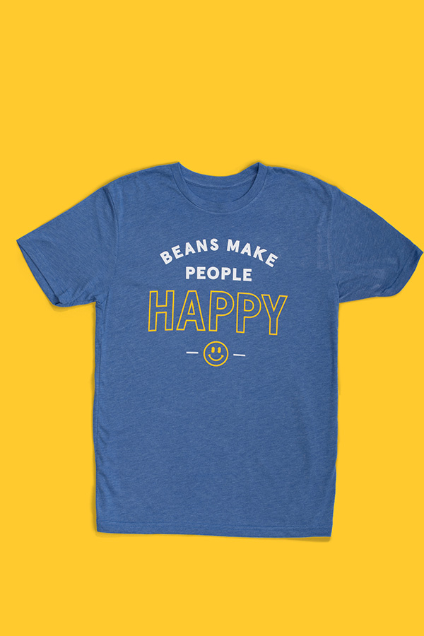 Blue Tshirt - "Beans Make People Happy"